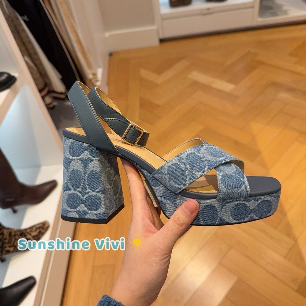 NEW COACH Women Block Heel Sandal In Signature Denim Indigo CDF88 us 7.5 - Picture 3 of 10